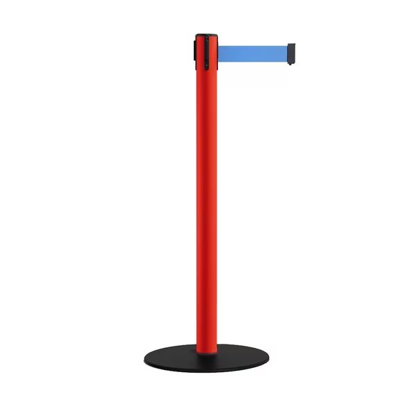 Stanchion Belt Barrier Red Post Low Base 13ft. Light Blue Belt, Montour Line, Mfr#: MSX630-RD-LBL-130